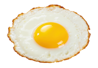 Isolated fried egg over easy, freshly cooked, breakfast classic with bright yolk, ready to eat