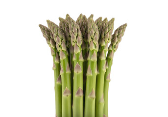 Fresh green asparagus stalks arranged neatly against a plain background, ideal for culinary use