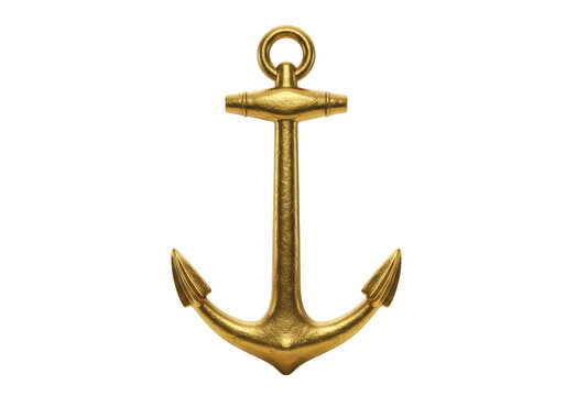 Isolated Gold Anchor, Decorative Nautical Theme Item, Maritime Symbol, Sea Adventure, Ocean