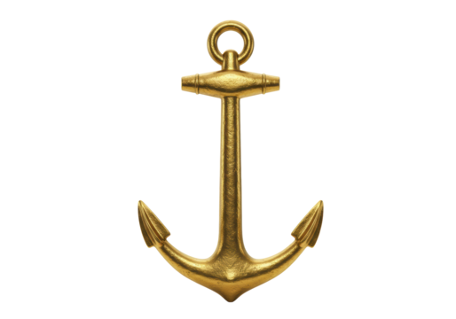Isolated Gold Anchor, Decorative Nautical Theme Item, Maritime Symbol, Sea Adventure, Ocean