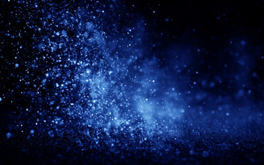 Blue Glitter Particles Flying in the Dark Background