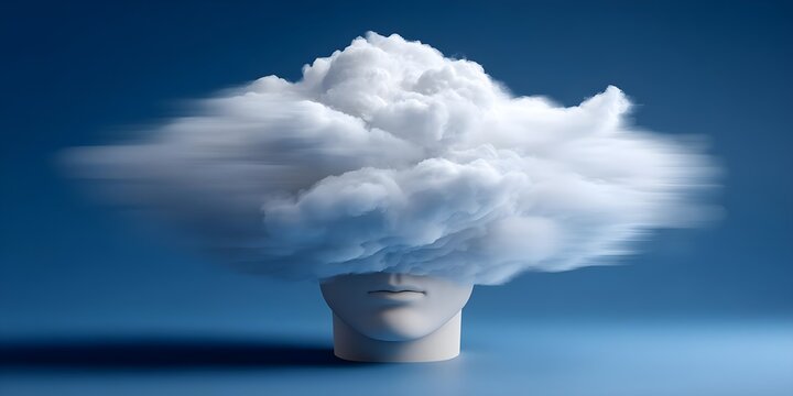 Conceptual representation of a cloud-covered head symbolizing thoughts