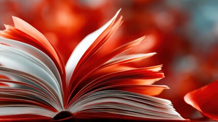 An artistically arranged open book with orange pages stands out against a slightly blurred background, showcasing the beauty of literature and design in vibrant colors.