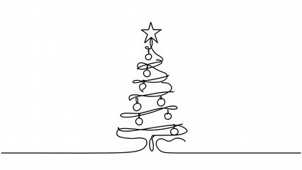 Single line drawing christmas tree