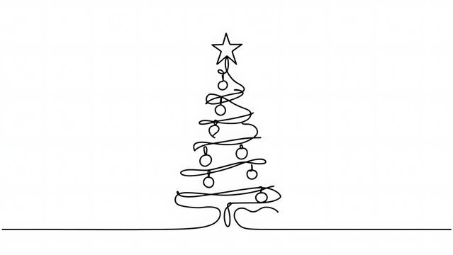 Single line drawing christmas tree