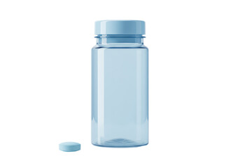 Isolated medicine container with pill, light blue, healthcare supplies, doctor medication