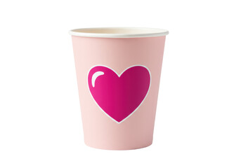 Isolated pink paper cup with a pink heart shape for valentine's day or love concept