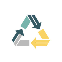 Recycling Symbol with Arrows in Teal, Yellow, and Gray.