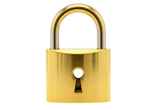 Isolated padlock, shiny, new, closed, protection, security, access control, safety design