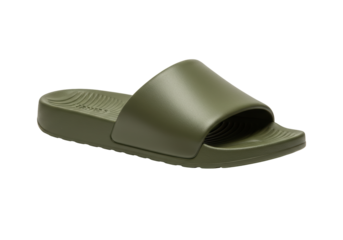 Isolated slide sandal single olive green slipper footwear casual design summer shoe unisex wear