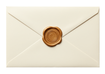 Isolated invitation envelope with gold seal for security, certificate, formal event