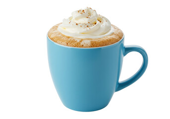 Isolated coffee cup with whipped cream and sprinkles on top in studio photography