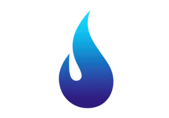Isolated abstract blue flame shape graphic on a clean backdrop for branding and design projects