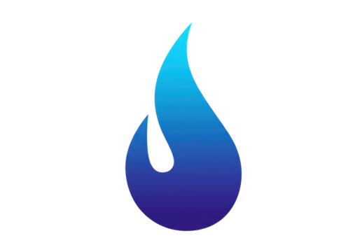 Isolated abstract blue flame shape graphic on a clean backdrop for branding and design projects