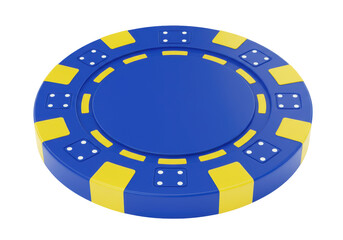 Naklejka premium Isolated poker chip in blue and yellow, gambling currency for casinos and card games