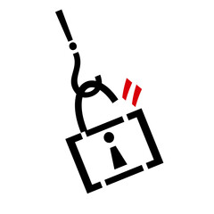 A lock that has been picked with a hook, signifying phishing, theft and data leakage