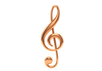 Isolated 3D musical gold treble clef sign, a symbol of music and melody, decorative note icon © Johnson