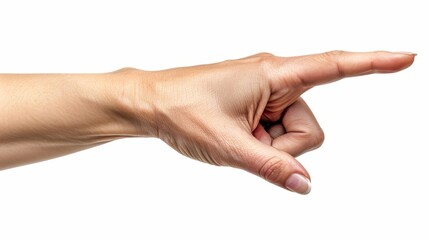 A detailed human hand reaching down with index finger pointing as if pressing an invisible button