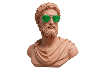 Isolated statue bust wears stylish glasses, a quirky and contemporary artwork piece