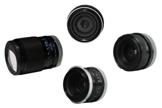 Close-up of an old manual focus lens isolated on a transparent background png file.