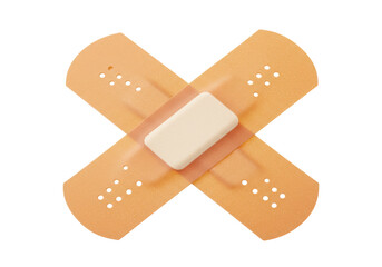 Isolated adhesive bandage shaped like an X for wound care and first aid treatment