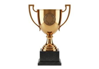 Isolated golden trophy, shiny award cup for winning contest or championship event prize