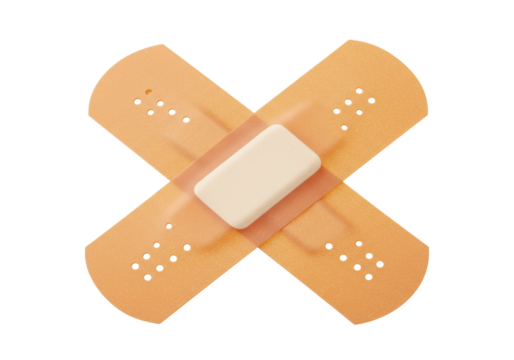 Isolated adhesive bandage shaped like an X for wound care and first aid treatment