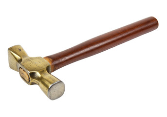Isolated Brass Hammer Tool with Wooden Handle for Metalwork and Carpentry Projects