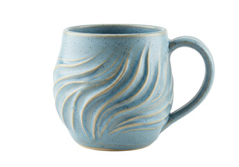 Isolated handmade ceramic mug in studio lighting, drinking vessel for coffee or tea