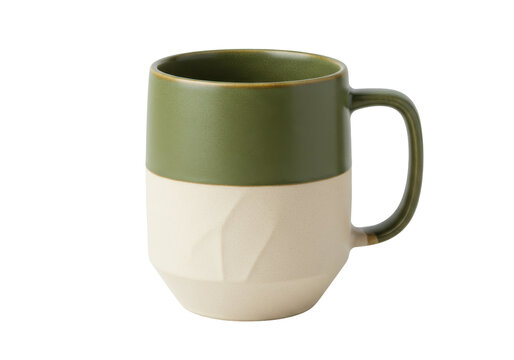 Isolated ceramic mug with two-tone design, rustic and handmade look and earthy color palette