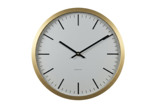 Isolated golden framed wall clock mockup, showing time, home decor, timepiece object - Powered by Adobe