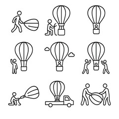 Hot Air Ballooning Activities Line Icons