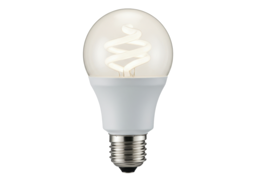 Isolated energy efficient bulb, spiral filament lamp, E27 Edison screw fitting, no shadows