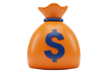 Isolated 3D money bag icon with dollar sign, savings and investment symbol, financial theme