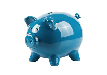 Isolated blue ceramic piggy bank for savings, budgeting and money concepts