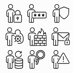 Cybersecurity and Hacking Prevention Line Icons