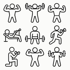 Bodybuilding and Weight Training Line Icons