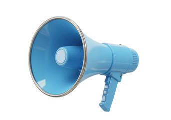 Isolated Blue Megaphone Communication Device Amplifying Voice Announcing a Message