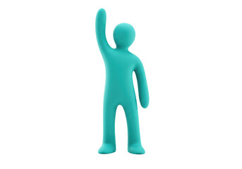 Isolated figure raises hand with arm overhead signaling welcome, hello, or a greeting