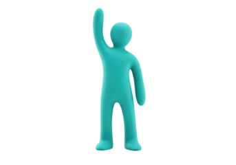 Isolated figure raises hand with arm overhead signaling welcome, hello, or a greeting