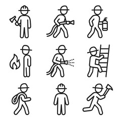 Firefighter and Firefighting Line Icons