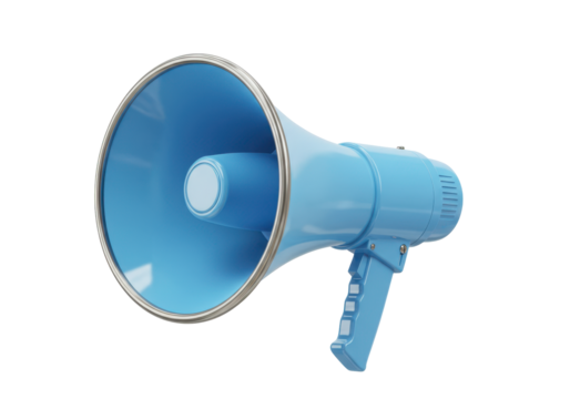 Isolated Blue Megaphone Communication Device Amplifying Voice Announcing a Message