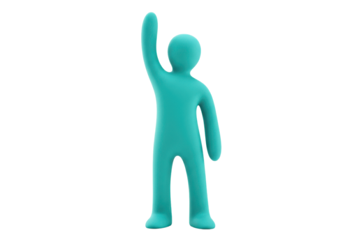 Isolated figure raises hand with arm overhead signaling welcome, hello, or a greeting