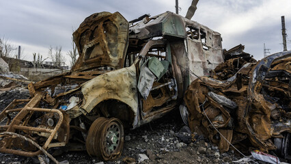destroyed buildings in the industrial zone in Kiev the war in Ukraine