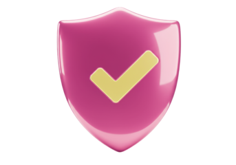 Isolated magenta shield with checkmark signifying security, protection and online safety