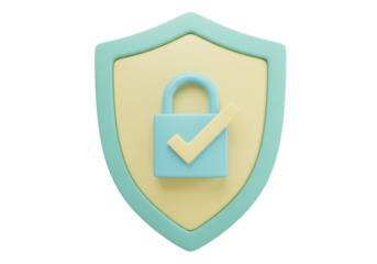 Isolated Protection Symbol Shield with Lock and Check Mark, Pastel Color, Modern Design