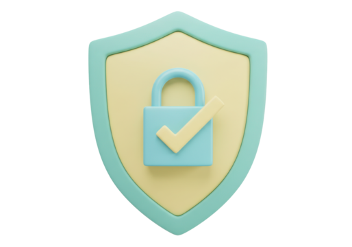 Isolated Protection Symbol Shield with Lock and Check Mark, Pastel Color, Modern Design