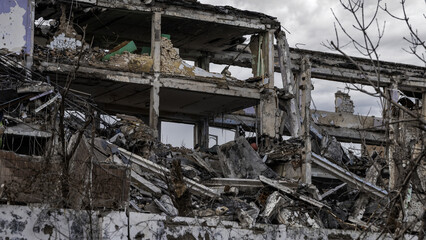 destroyed buildings in the industrial zone in Kiev the war in Ukraine