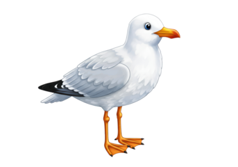 Isolated Seagull standing upright with an orange beak against a neutral backdrop, illustration