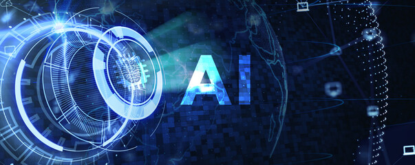 AI Learning and Artificial Intelligence Concept. Business, modern technology, internet and networking concept. 3d illustration